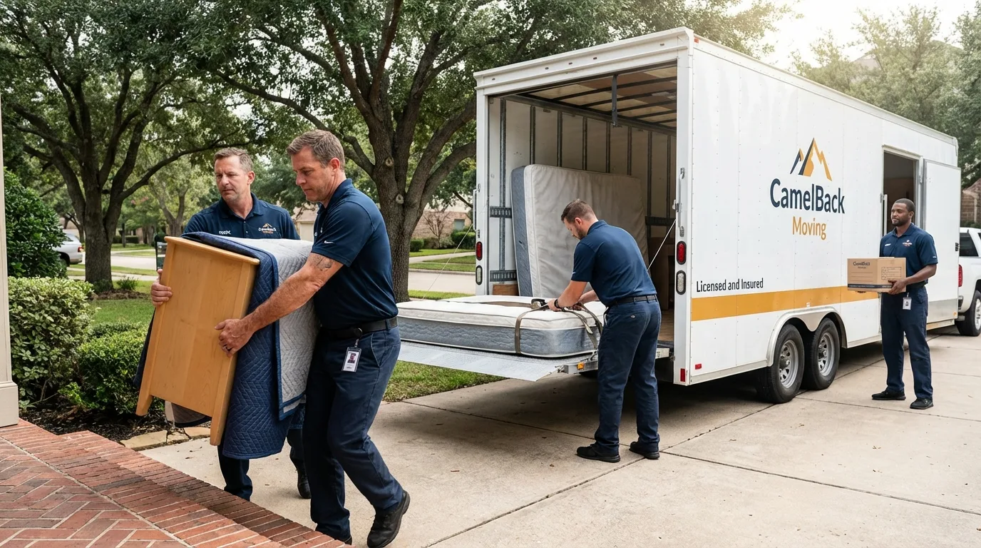 Crew loading residential truck for cross-state move from Oakland, CA
