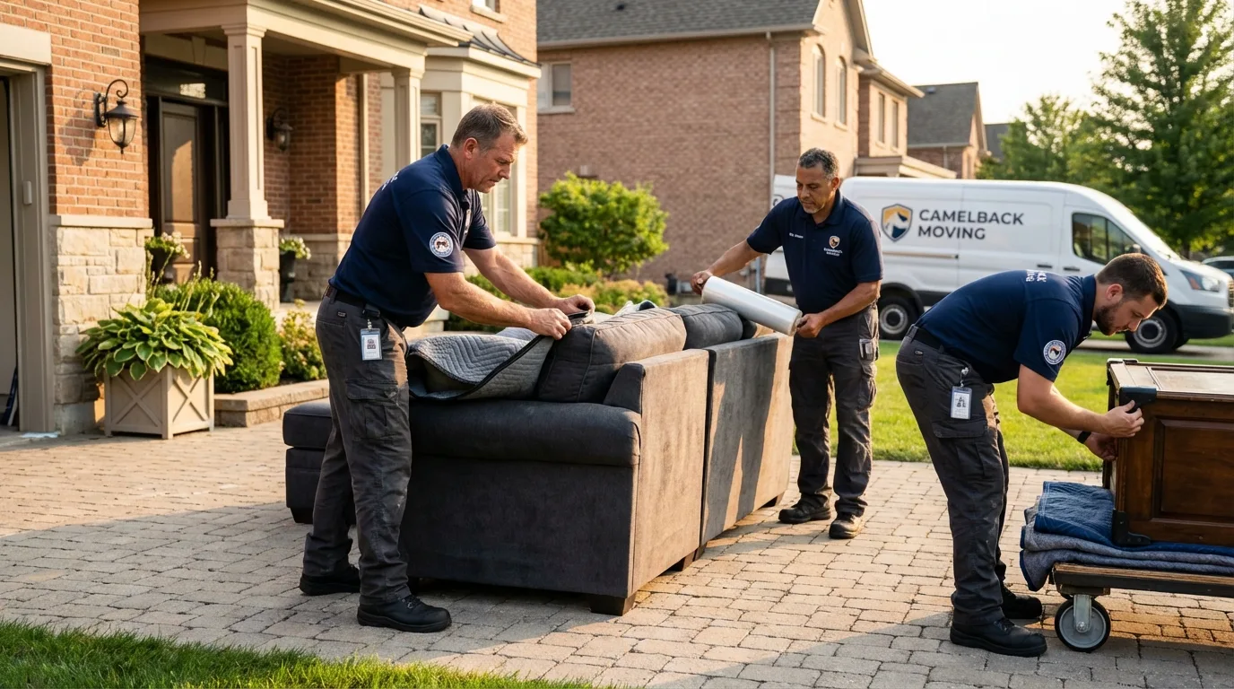 Large estate moving crew wrapping furniture in Oakland, CA